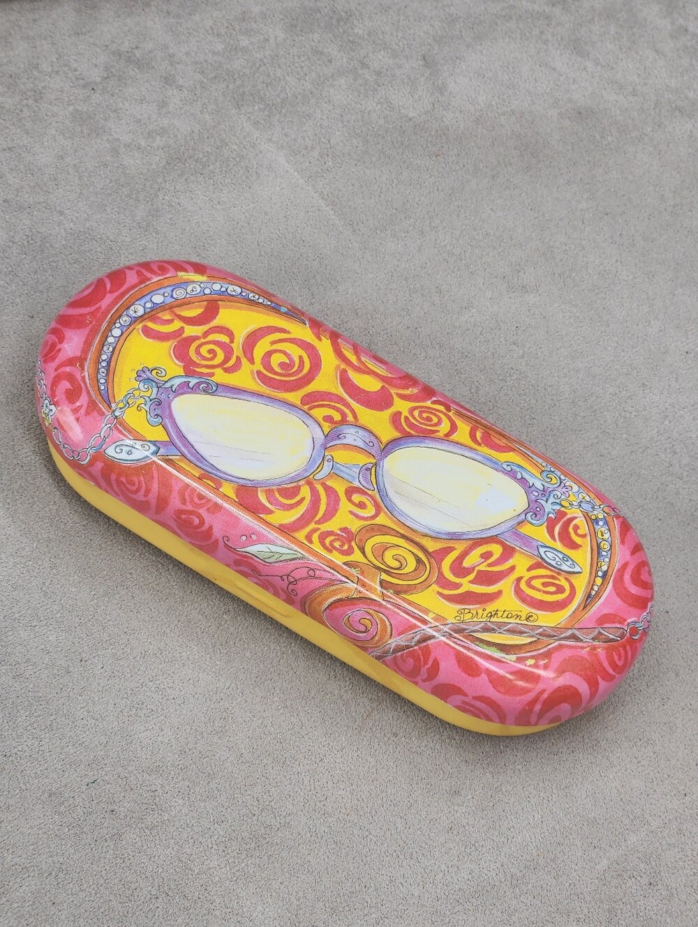 Brighton Glasses Case Metal Pink Yellow Logo Eyewear Sunglasses Eyeglasses Artsy